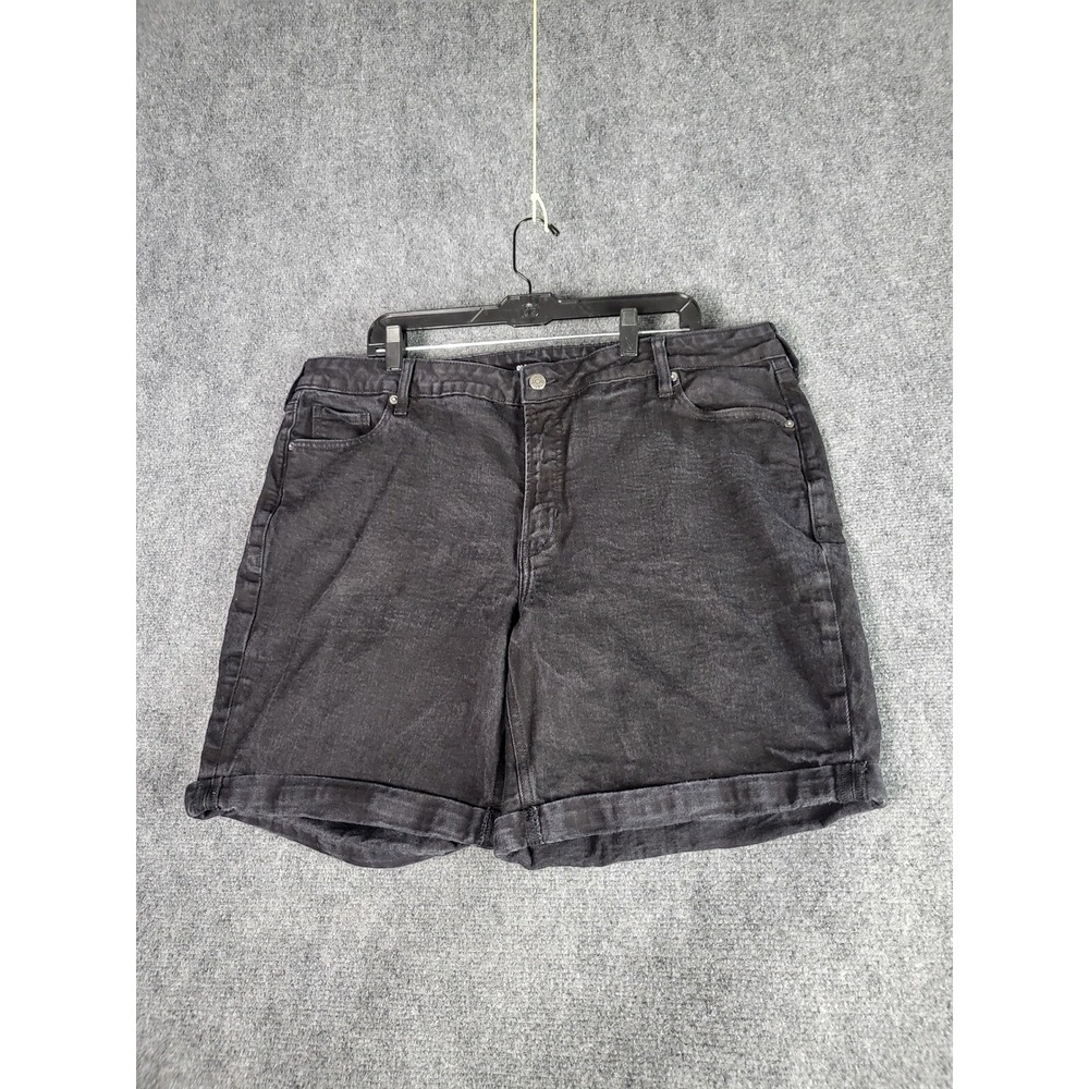 Old Navy Womens 22 High Rise OG Straight Denim Shorts Black Wash Cuffed Jean